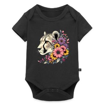 Cheetah Gepard Blumen - Baby Premium Kurzarmbody - Schwarz - Vorne
