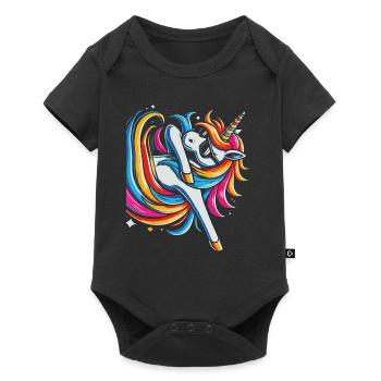 Regenbogen Einhorn mit Sonnenbrille Comic Kunst - Baby Premium Kurzarmbody - Schwarz - Vorne