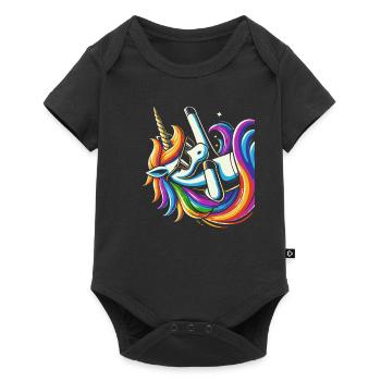 Regenbogen Einhorn mit Sonnenbrille Comic Kunst - Baby Premium Kurzarmbody - Schwarz - Vorne