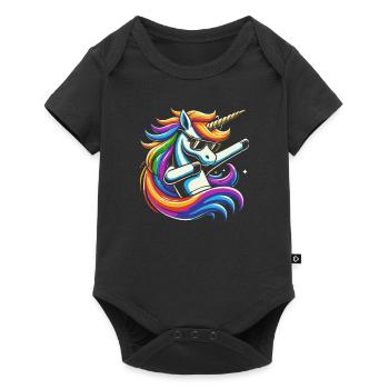 Regenbogen Einhorn mit Sonnenbrille Comic Kunst - Baby Premium Kurzarmbody - Schwarz - Vorne