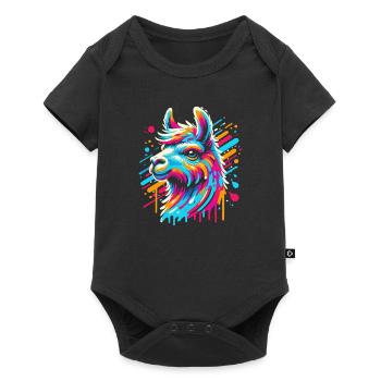 Rainbow Llama Alpaca in Bright Colors Comic Art - Baby Premium short-sleeve bodysuit - black - Front