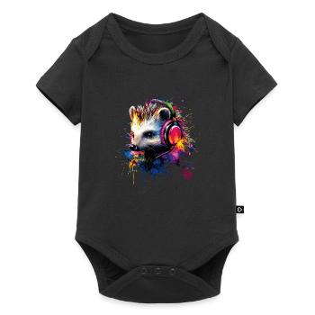 Artistic Colorful Hedgehog Headphones Forest Animals - Baby Premium short-sleeve bodysuit - black - Front