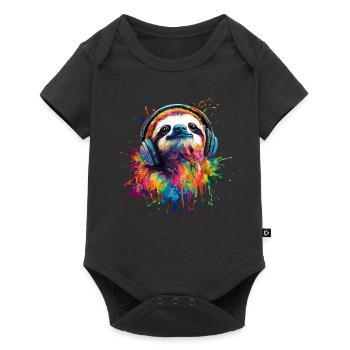 paresseux artistique coloré avec casque - Body à manches courtes Premium Bébé - noir - Devant