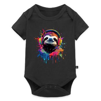 paresseux artistique coloré avec casque - Body à manches courtes Premium Bébé - noir - Devant