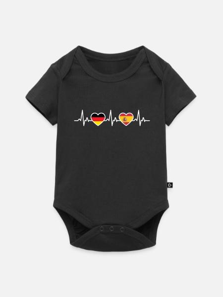 Spanien Deutschland Herzschlag Flagge Spanier - Baby Premium Kurzarmbody - Schwarz