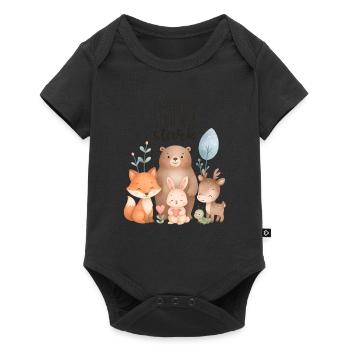 Gemeinsam sind wir stark Waldtiere Design - Baby Premium Kurzarmbody - Schwarz - Vorne