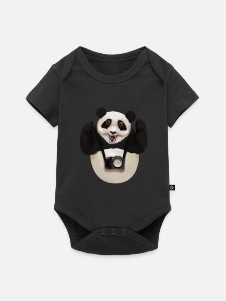 Panda Pandabär Fotograf Fotografie Photo Geschenk - Baby Premium Kurzarmbody - Schwarz