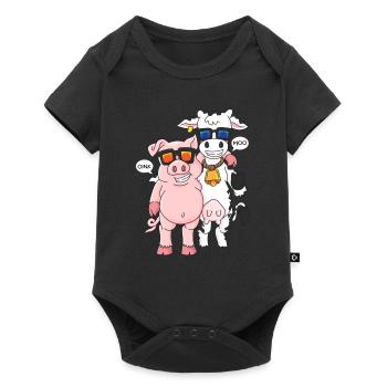 Cow pig sunglasses farmer farmer gift - Baby Premium short-sleeve bodysuit - black - Front