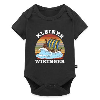 Kleiner Wikinger Wikingerboot - Baby Premium Kurzarmbody - Schwarz - Vorne
