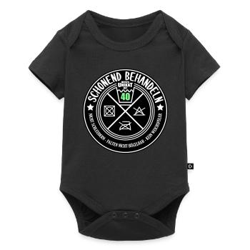 Schonend behandeln Unikat ist 40 | Farben änderbar - Baby Premium Kurzarmbody - Schwarz - Vorne