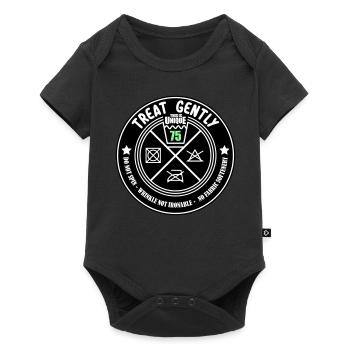 Schonend behandeln Unikat 75 | Farben änderbar - Baby Premium Kurzarmbody - Schwarz - Vorne
