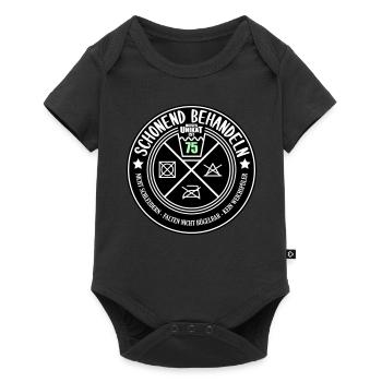 Schonend behandeln Unikat 75 | Farben änderbar - Baby Premium Kurzarmbody - Schwarz - Vorne