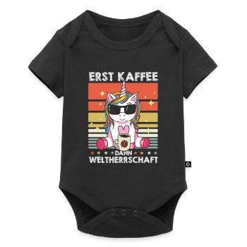 Einhorn Unicorn Sonnenbrille Kaffee - Baby Premium Kurzarmbody - Schwarz - Vorne