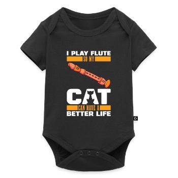 Flutist Flute Cat - Baby Premium short-sleeve bodysuit - black - Front