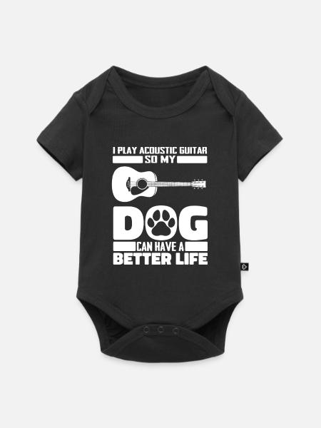 Akustikgitarre Hund - Baby Premium Kurzarmbody - Schwarz