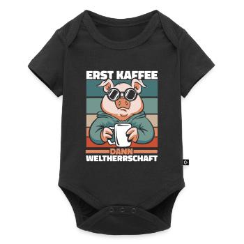 Schwein Schweinebauer Kaffee - Baby Premium Kurzarmbody - Schwarz - Vorne