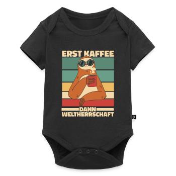 Faultier Kaffee - Baby Premium Kurzarmbody - Schwarz - Vorne