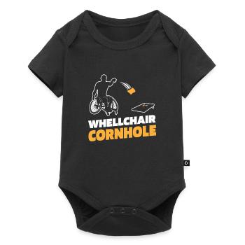 Cornhole Sackloch Spiel Rollstuhl - Baby Premium Kurzarmbody - Schwarz - Vorne