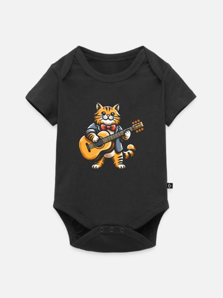 Akustikgitarre Katze - Baby Premium Kurzarmbody - Schwarz