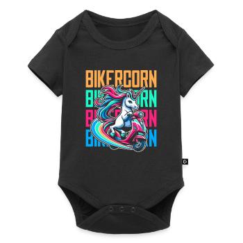 Motorroller Einhorn Scootercorn - Baby Premium Kurzarmbody - Schwarz - Vorne