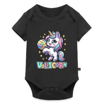 Volleyball Volleyballer Einhorn Vollicorn - Baby Premium Kurzarmbody - Schwarz - Vorne