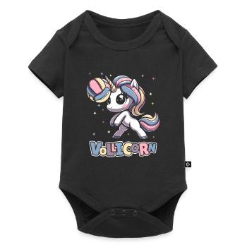 Volleyball Volleyballer Einhorn Vollicorn - Baby Premium Kurzarmbody - Schwarz - Vorne