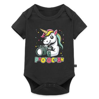 Fotograf Fotografie Kamera Einhorn Photocorn - Baby Premium Kurzarmbody - Schwarz - Vorne