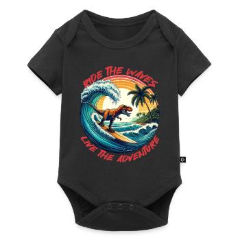 Dino Surfer Adventure : surfez sur les vagues avec T-Rex - Body à manches courtes Premium Bébé - noir - Devant