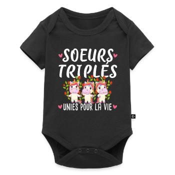 Sœurs Triplés Sœur Licorne Famille Amour Naissance - Body à manches courtes Premium Bébé - noir - Devant
