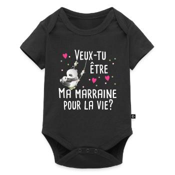 Marraine Bébé Naissance Grossesse Panda Cadeau - Body à manches courtes Premium Bébé - noir - Devant