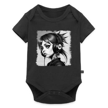 Punk girl with headphones HerzAufShirt, H.A.S.H. - Baby Premium short-sleeve bodysuit - black - Front