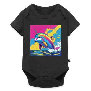 Pop Art Regenbogen Einhorn Delfin - Baby Premium Kurzarmbody - Schwarz - Vorne