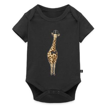 Giraffe Bräutigam Zylinder Hochzeit - Baby Premium Kurzarmbody - Schwarz - Vorne