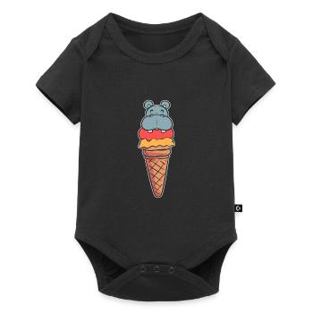 Hippo-Eis Süße Geschenk - Baby Premium Kurzarmbody - Schwarz - Vorne