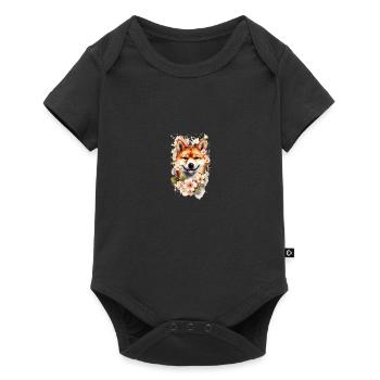 Japanese dog Shiba Inu portrait cherry blossoms - Baby Premium short-sleeve bodysuit - black - Front