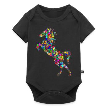 buntes springendes Pferd - Baby Premium Kurzarmbody - Schwarz - Vorne