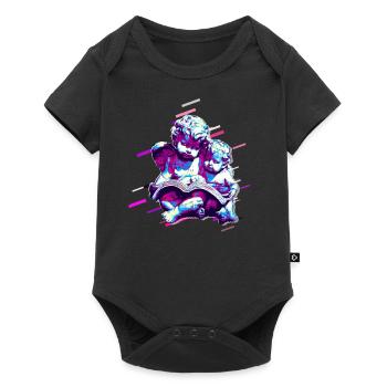 Zahl Putten 80er Retro Violett - Baby Premium Kurzarmbody - Schwarz - Vorne