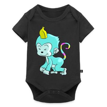 Affe Einhorn Banane Baby Kind Geschenk - Baby Premium Kurzarmbody - Schwarz - Vorne