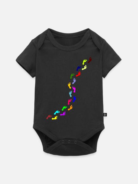 kunterbunte Fußabdrücke - Baby Premium Kurzarmbody - Schwarz