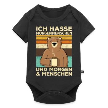 Ich Hasse Morgenmenschen Morgenmuffel Bär - Baby Premium Kurzarmbody - Schwarz - Vorne