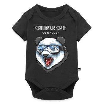 Engelberg Obwalden Schweiz Retro Ski Panda - Baby Premium Kurzarmbody - Schwarz - Vorne