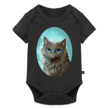 Graue süße Katze Cinderpelt Rußpelz Sterne Kinder - Baby Premium Kurzarmbody - Schwarz - Vorne