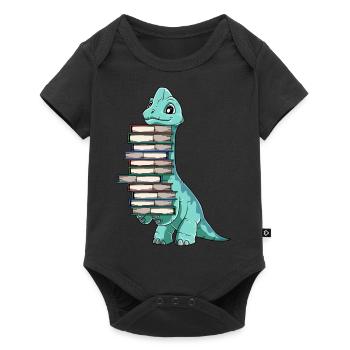 Dinosaurier Bücher Dino Lesen Langhals - Baby Premium Kurzarmbody - Schwarz - Vorne