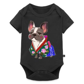 Bouledogue Français de style japonais en kimono - Body à manches courtes Premium Bébé - noir - Devant