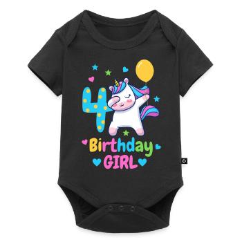 4th birthday unicorn - Baby Premium short-sleeve bodysuit - black - Front