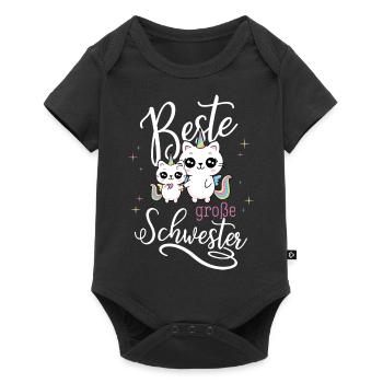 Beste große Schwester - Katze Einhorn Geschwister - Baby Premium Kurzarmbody - Schwarz - Vorne