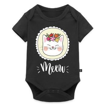 Chat mignon Kawaii drôle avec des fleurs disant miaulement - Body à manches courtes Premium Bébé - noir - Devant