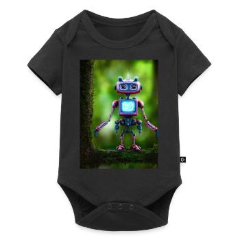 Petit robot rose dans la forêt - Body à manches courtes Premium Bébé - noir - Devant