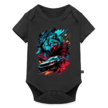 Grand méchant loup et voiture de sport bm - Body à manches courtes Premium Bébé - noir - Devant