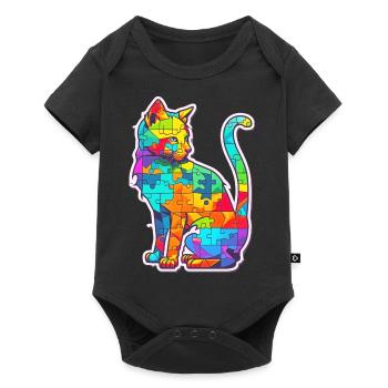 Soutien sensibilisation à l'autisme chat coloré - Body à manches courtes Premium Bébé - noir - Devant